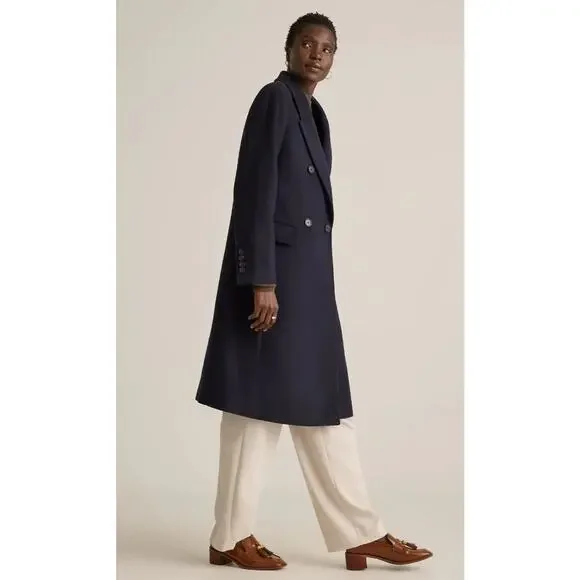 NWT Quince Italian Wool Double Breasted Coat Womens Medium Navy MSRP 190 - Picture 2 of 12